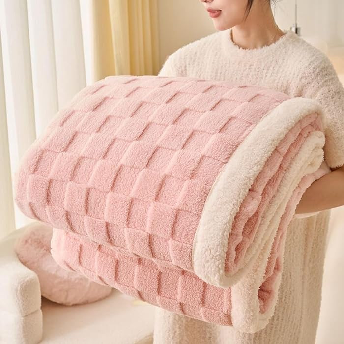 Pink Sherpa Throw Blanket for Couch, Flannel Cozy Soft Thick Blanket Warm Twin Blanket for Bed - ... | Amazon (US)