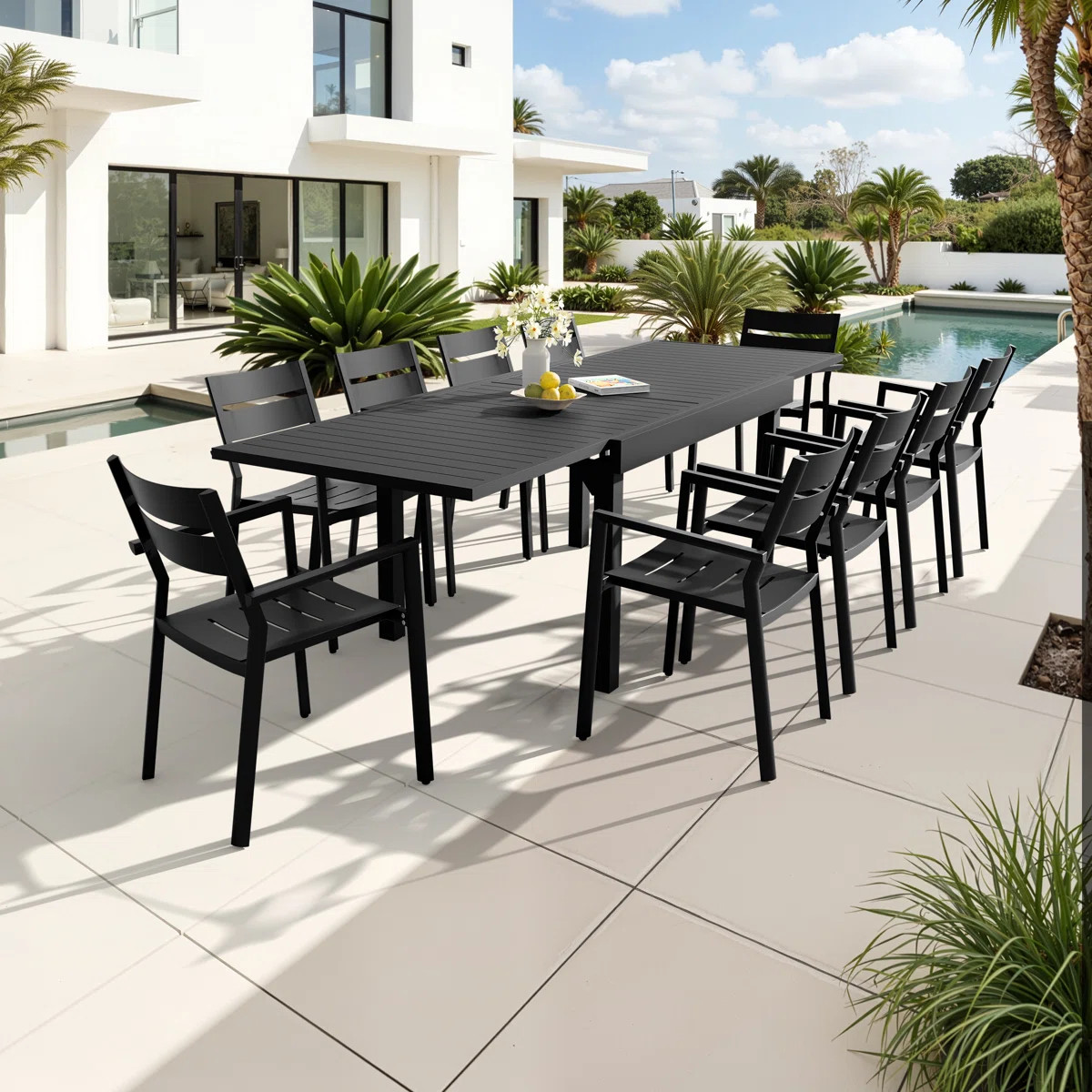 Esma 10 - Person 104’’L Aluminum Extendable Outdoor Dining Set with Stackable Chairs | Wayfair North America