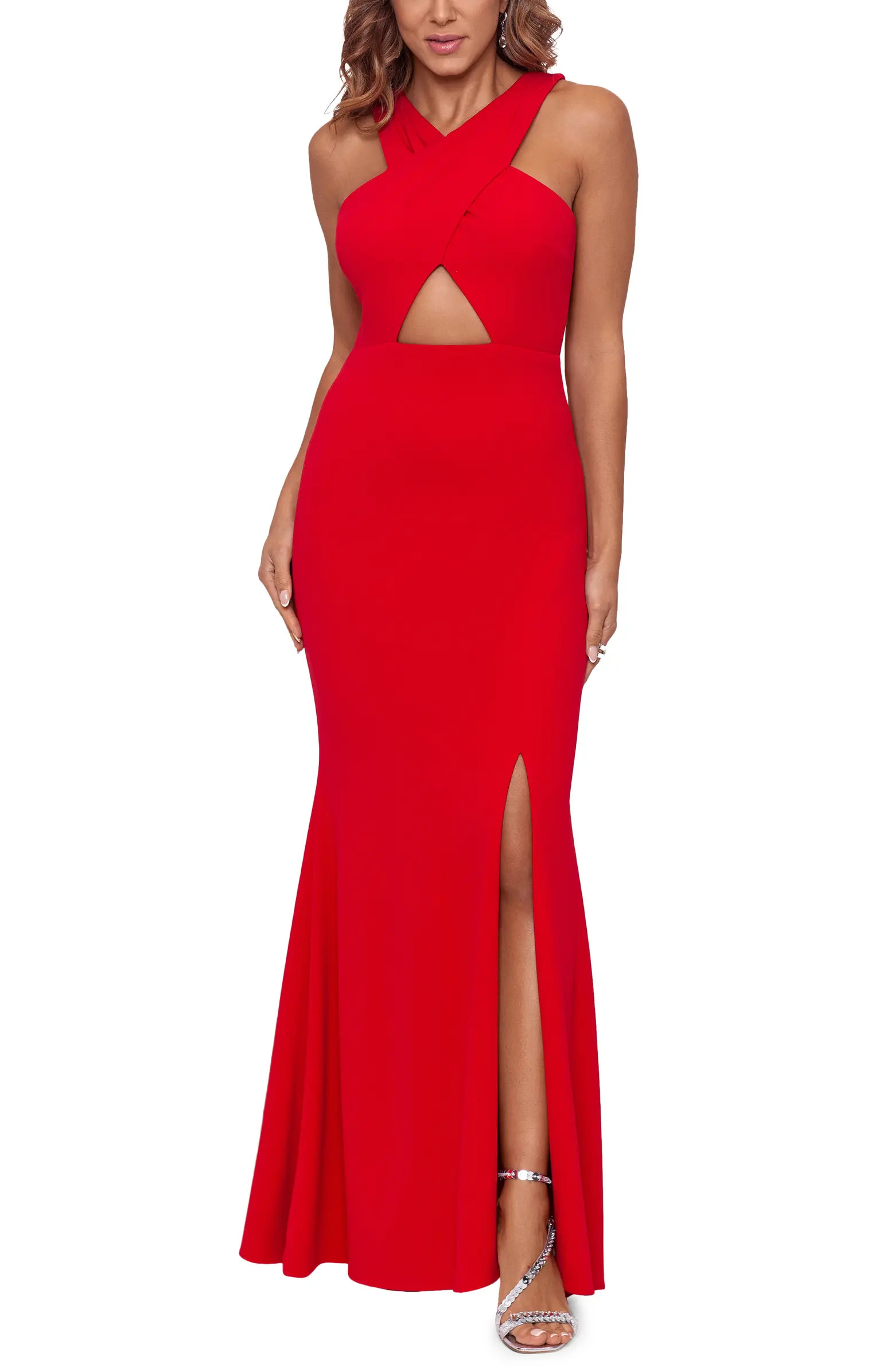 Xscape Cross Front Cutout Scuba Gown | Nordstrom | Nordstrom