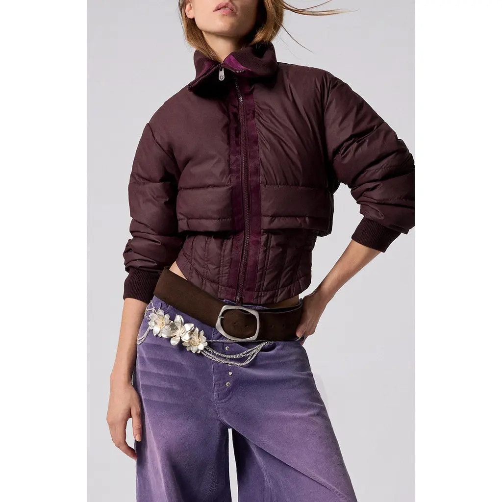 Desigual Quilted Crop Puffer Jacket in Burgundy at Nordstrom, Size Large | Nordstrom
