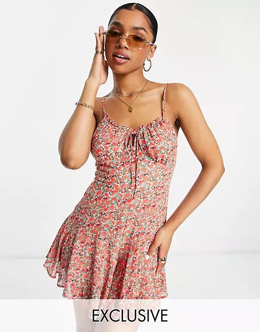 Sisters of the Tribe ditsy floral cami romper in red | ASOS (Global)