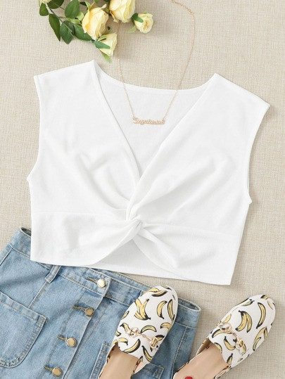 Solid Twist Front Crop Top | SHEIN