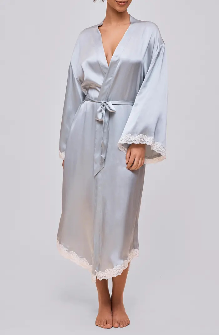 Annabelle Lace Trim Longline Satin Robe | Nordstrom