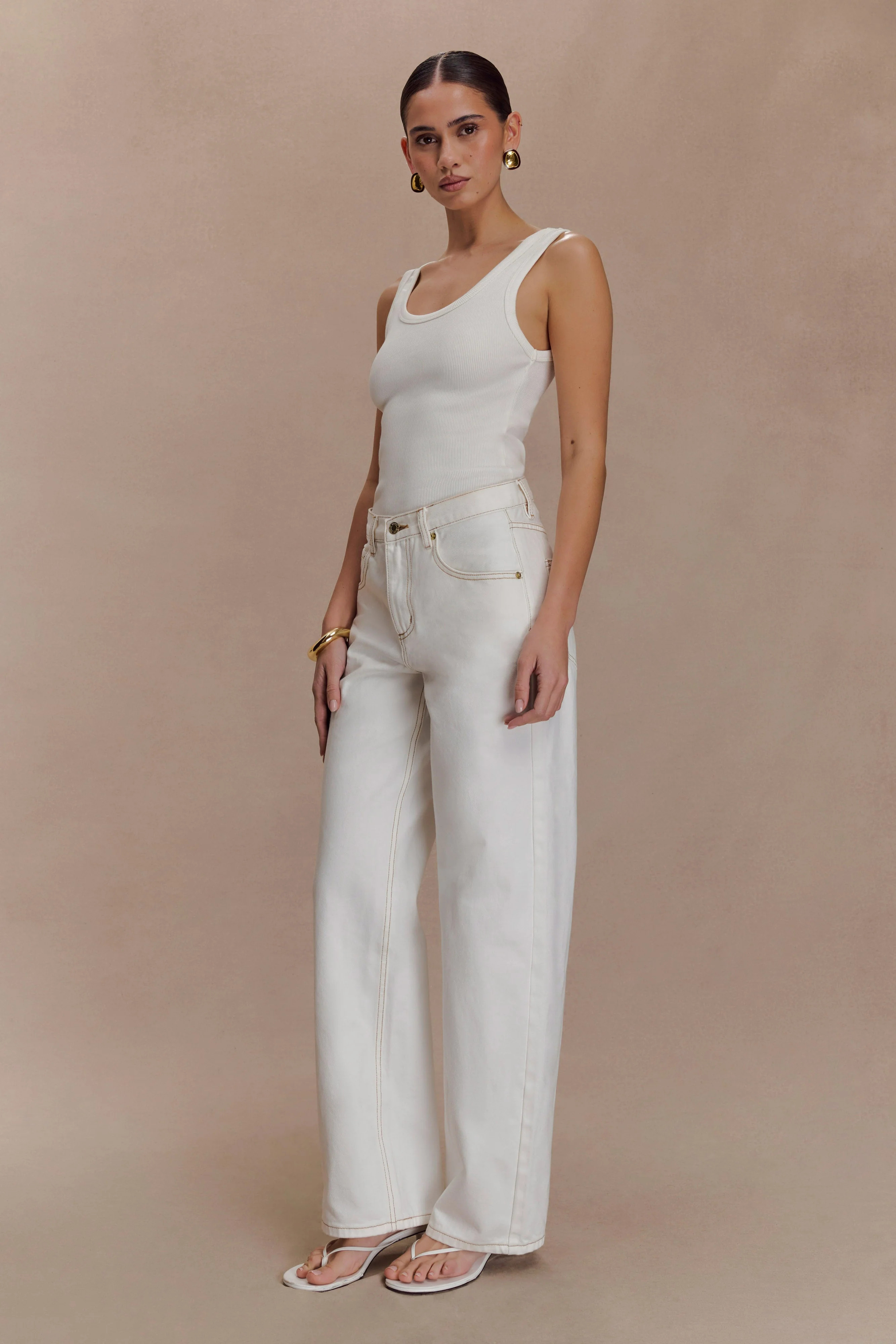 Maeva Scoop Tank Top - Ivory | MESHKI US