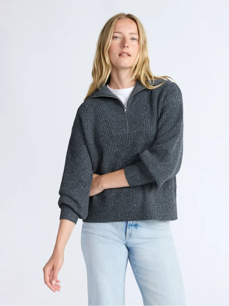 Free Assembly Women's and Women's Plus Half Zip Sweater with Long Sleeves, Midweight, Sizes XS-4X | Walmart (US)