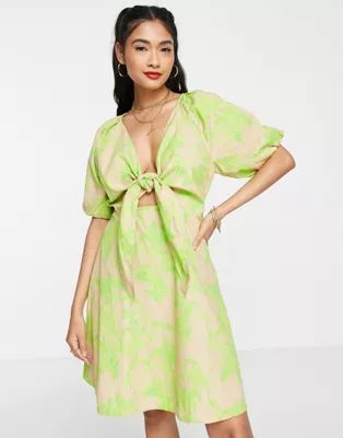 Y.A.S twist front tropical print mini dress in neutral  | ASOS | ASOS (Global)