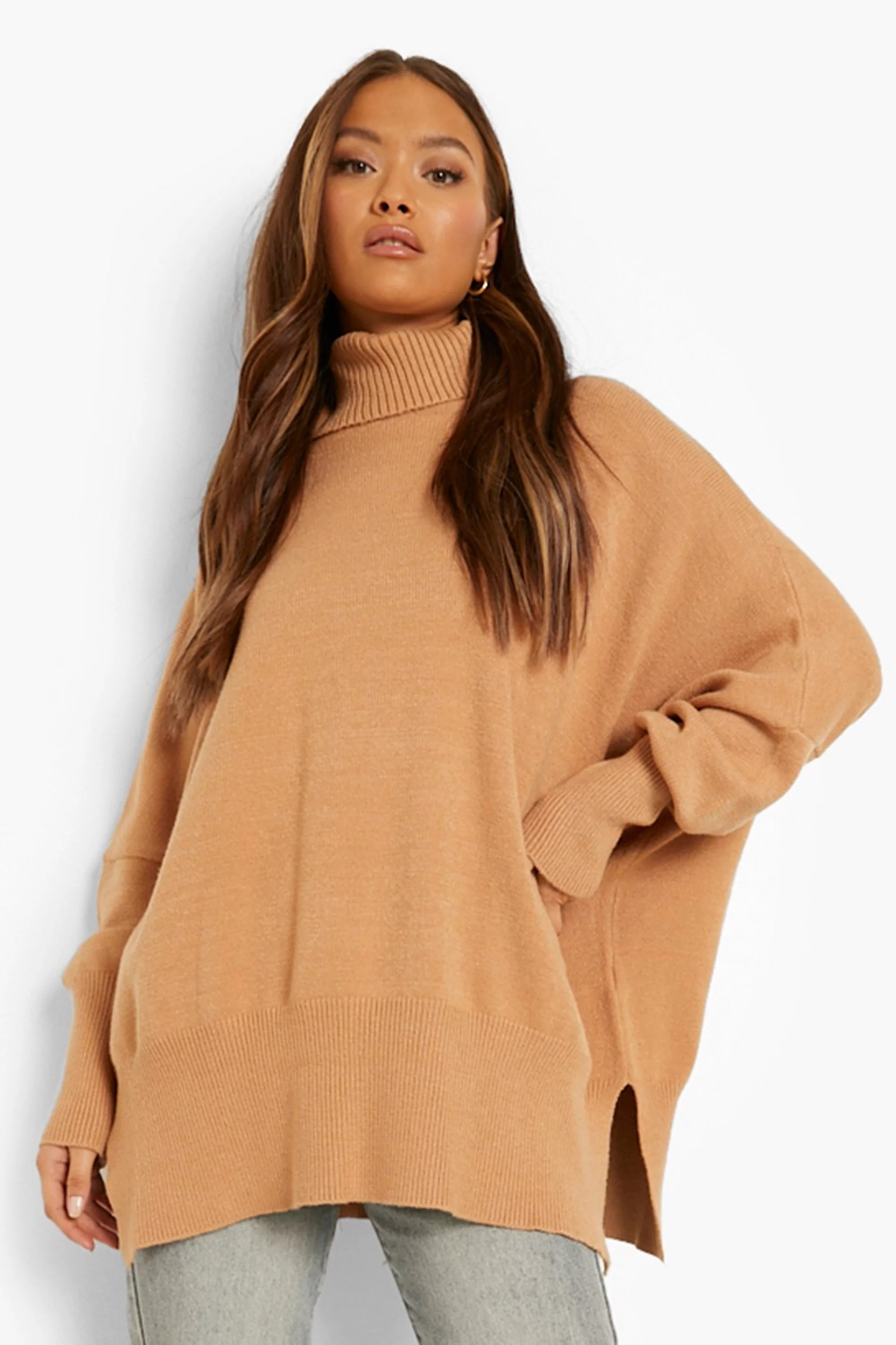 Oversized Turtle Neck Knitted Sweater | Boohoo.com (US & CA)