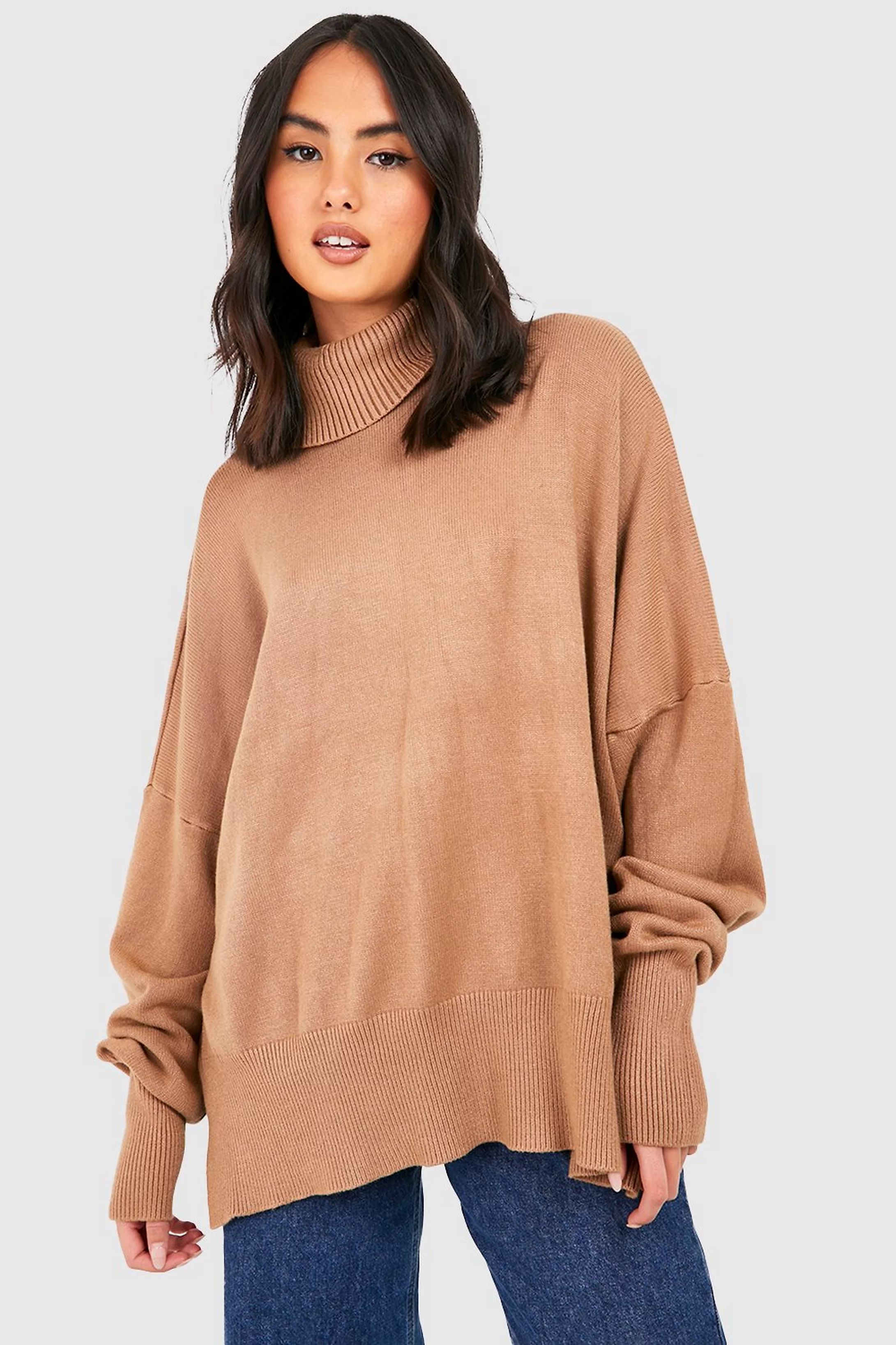 Oversized Turtle Neck Knitted Sweater | Boohoo.com (US & CA)