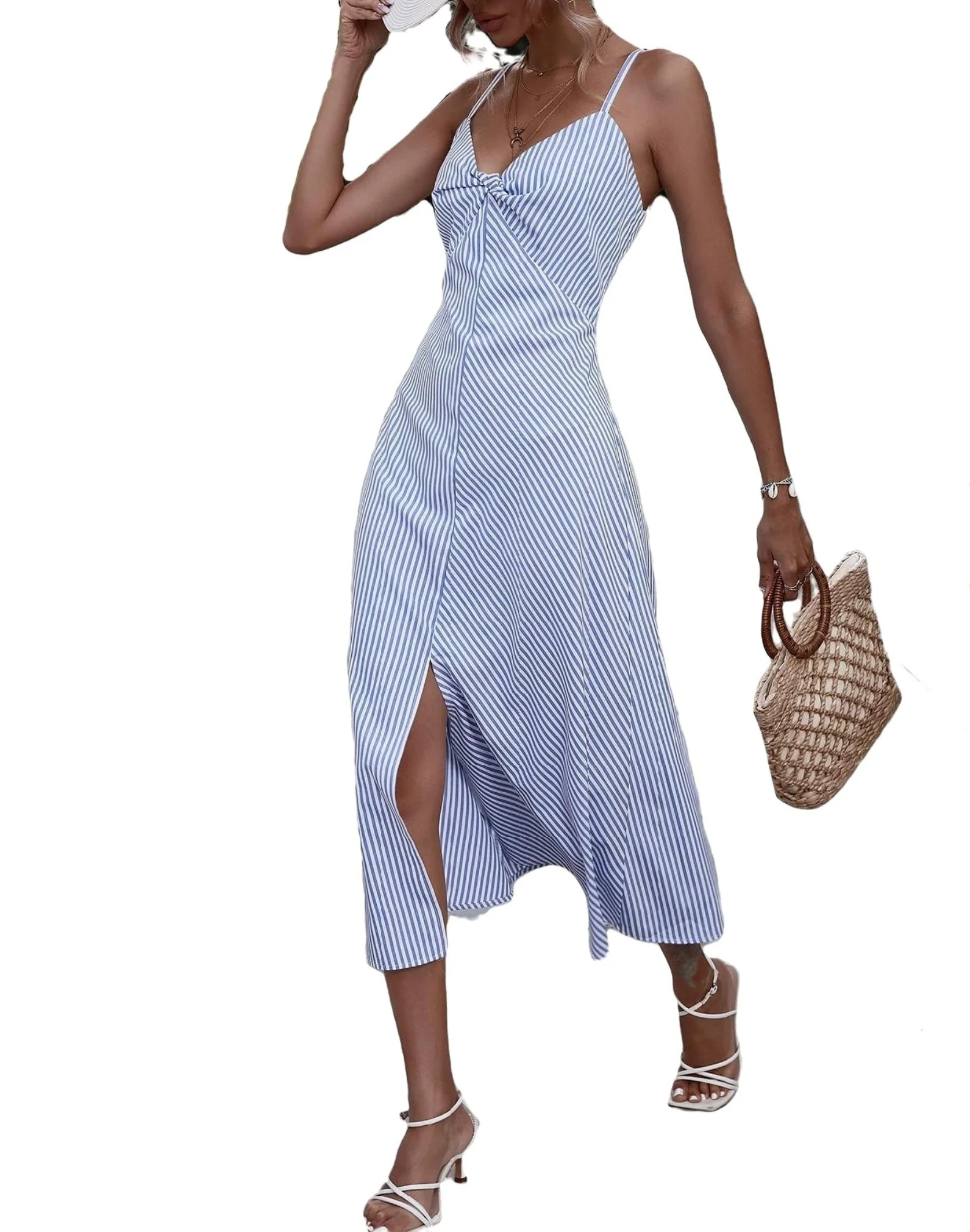 Casual Striped Print Spaghetti Strap Cami Sleeveless Blue and White Womens Dresses (Women's) - Wa... | Walmart (US)