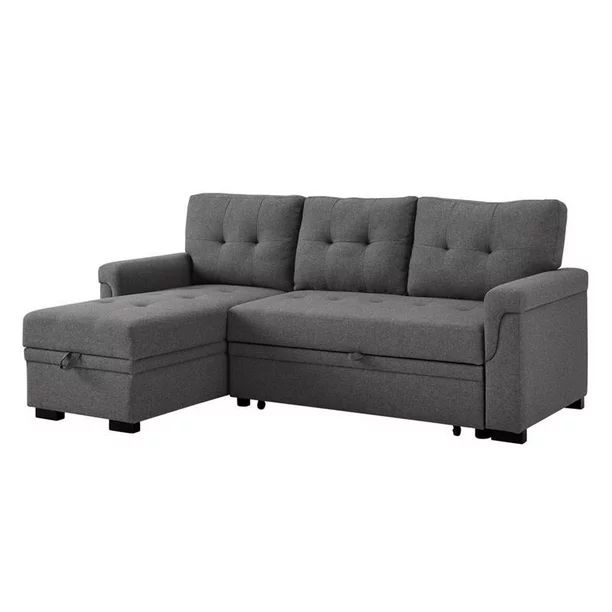 Bowery Hill Steel Gray Linen Reversible/Sectional Sleeper Sofa with Storage | Walmart (US)