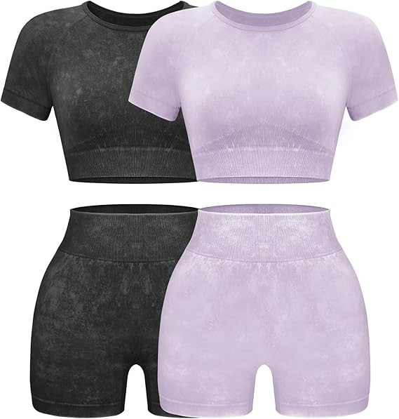 OLCHEE Womens Workout Sets 2 Piece - Seamless Acid Wash Yoga Outfits Shorts and Crop Top Matching... | Amazon (US)