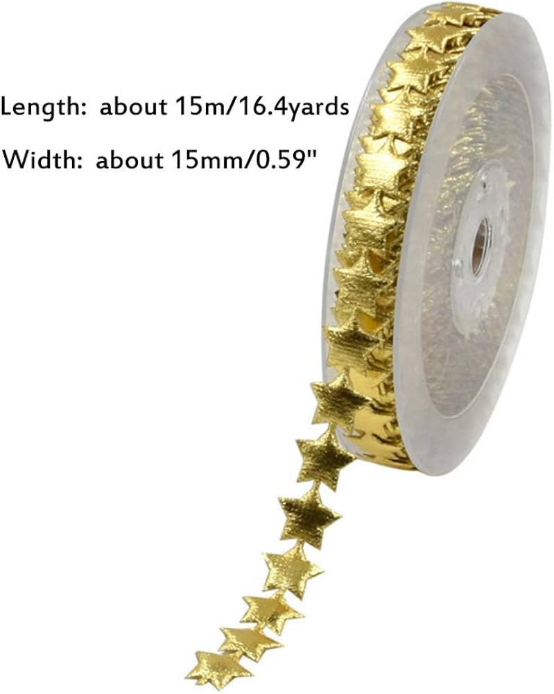 Mystart 1 Roll 15mm Width Gold Star Ribbon Trim Embellishment for Holiday Wedding Decoration Gift... | Amazon (US)