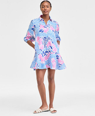Women's 100% Linen Printed Ruffle-Hem Dress, Exclusively at Macy's | Macy's