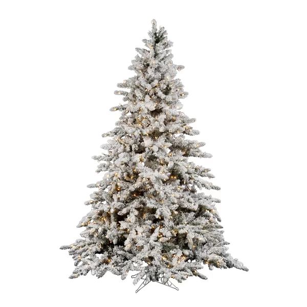 Flocked White on Green Fir Artificial Christmas Tree with Clear/White Lights | Wayfair North America