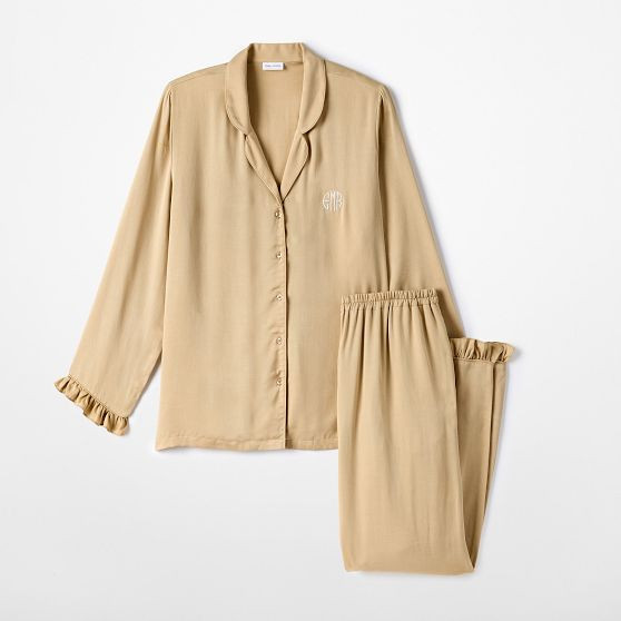 Ruffle Sateen Long Pajamas | Mark and Graham