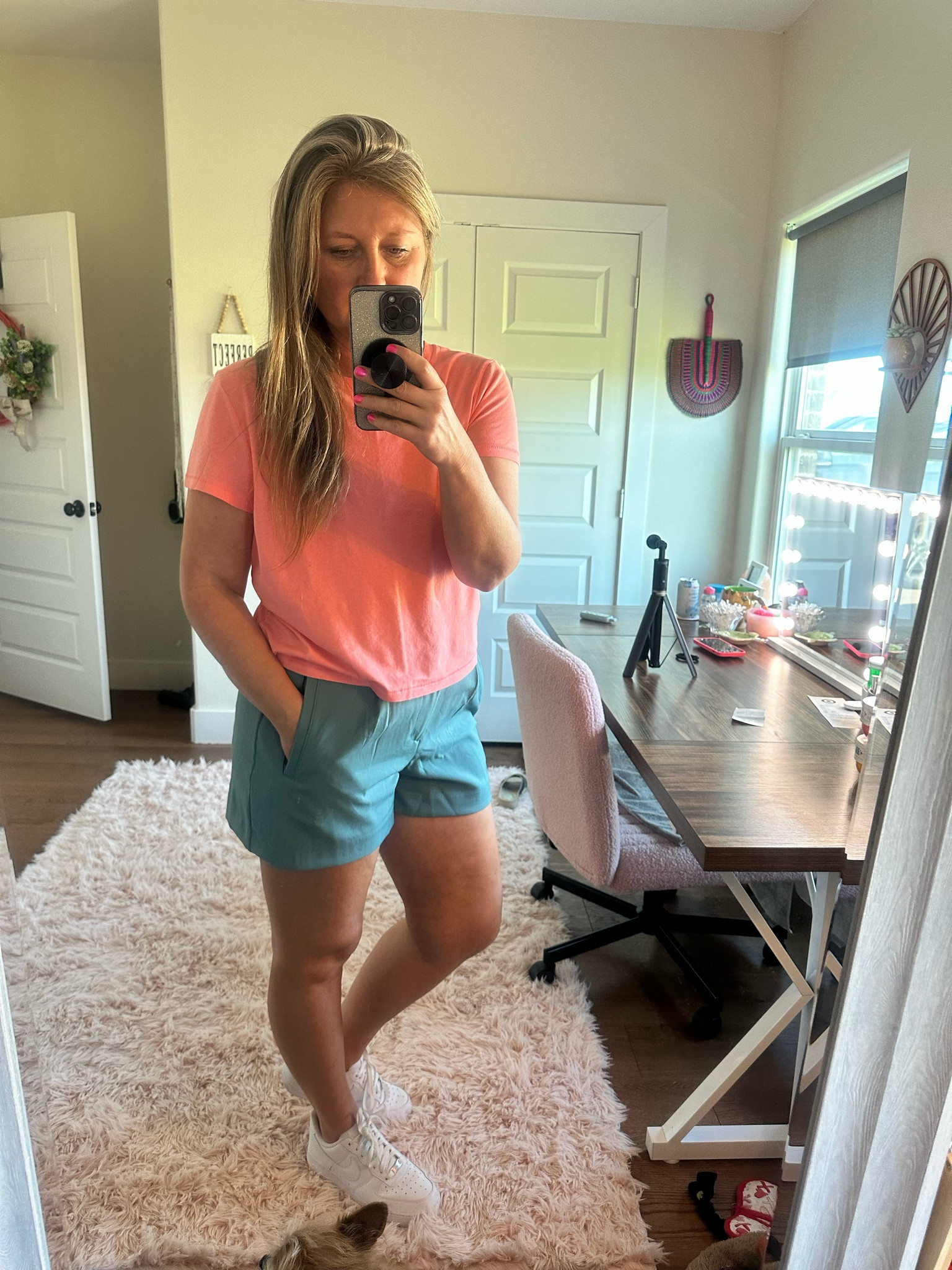 Coral short sleeve cropped tee and olive green high waisted shorts from Target. White sneakers are Nike Air Force 1s

#LTKMidsize #LTKFindsUnder100 #LTKFindsUnder50