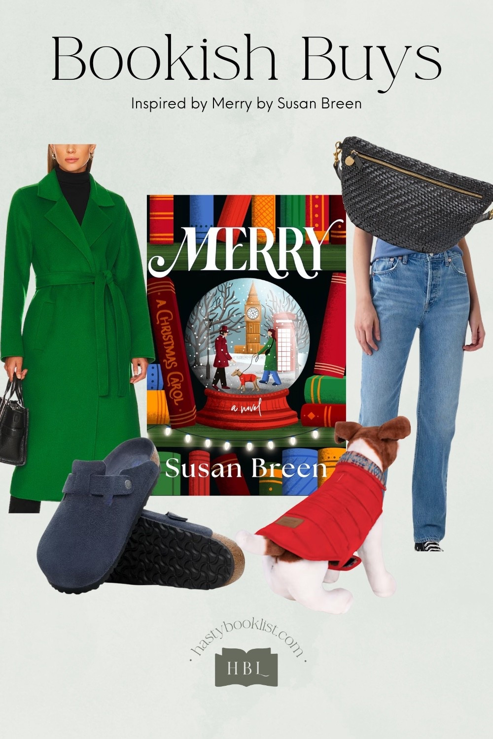 Wearing a green wool coat over straight-leg jeans with blue Boston Birkenstocks, a practical black fanny bag, and—because no main character ever walks alone—a striking red coat for your dog is the very definition of Merry Bingham energy from Merry by Susan Breen. It’s cozy, a little whimsical, and quietly defiant: a look that says you’re carrying the weight of family, tradition, and holiday magic on your shoulders, but you’re doing it with style.

Merry Bingham used to love Christmas. These days, she’s weighed down by family tension, looming medical test results, and the feeling that joy is slipping further from her reach. But instead of giving in, she digs in. She sells her treasured heirloom—an autographed edition of A Christmas Carol—and drags her reluctant family to London for a Christmas they’ll never forget. It’s messy, chaotic, even haunted (hello, Charles Dickens’s very opinionated ghost), but Merry refuses to stop trying.

This outfit channels that same determination. The green coat captures the classic spirit of Christmas, while the blue Birkenstocks bring in an unexpected touch of practicality and individuality. The fanny bag signals you’re prepared for anything—family meltdowns, ghostly apparitions, or just navigating crowded London streets. And the red coat for your dog? That’s pure Merry: equal parts festive and stubborn, finding delight in the details even when everything else feels like it’s falling apart.

Slip into this look and you’re not just dressing for winter—you’re dressing for resilience, humor, and hope. Because like Merry, sometimes the real magic isn’t in the perfect holiday, but in showing up, flaws and all, and insisting on joy anyway.

#LTKTravel #LTKSeasonal #LTKStyleTip
