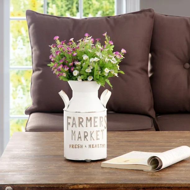 Mainstays Farmers Market Metal Milk Jug Décor with Handles, White, 10.4" H | Walmart (US)