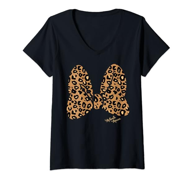 Womens Disney Minnie Mouse Leopard Print Bow V-Neck T-Shirt | Amazon (US)