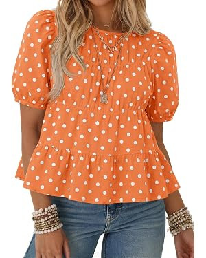 Tankaneo Womens Puff Sleeve Peplum Babydoll Tops Summer Flowy Pleated Cotton T-Shirts Casual Loos... | Amazon (US)