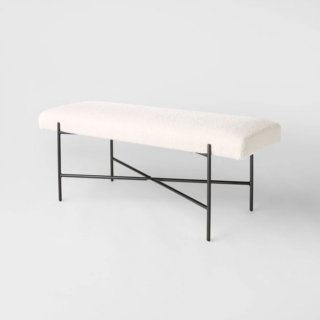 Clarkston Metal Base Upholstered Bench Cream Boucle - Threshold™ designed with Studio McGee | Target