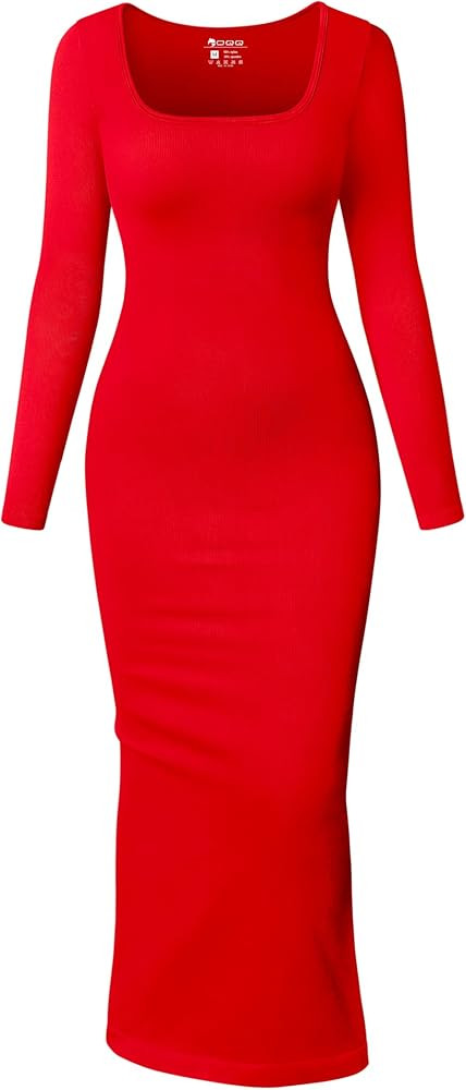 OQQ Women's Long Sleeve Maxi Dress Square Neck Ribbed Bodycon Lounge Soft Dresses | Amazon (US)
