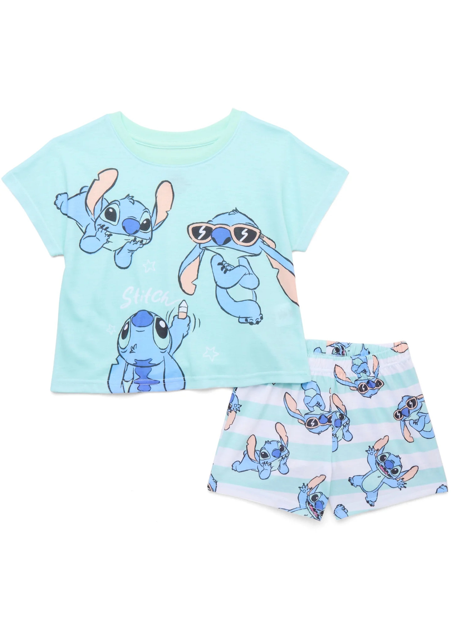 Stitch Girls Top and Shorts Pajama Set, 2-Piece, Sizes 4-12 - Walmart.com | Walmart (US)