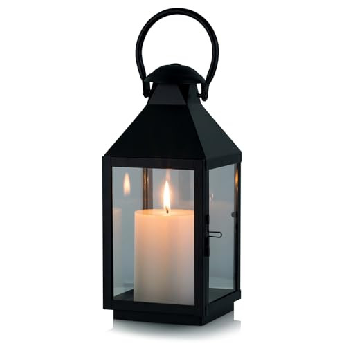 NUPTIO Black Decorative Candle Lantern: Metal Pillar Candle Holders for Table Centerpiece - 10.2in Tall Hanging Lanterns for Outdoor Wedding Party Home Living Room Fireplace Decor | Amazon (US)