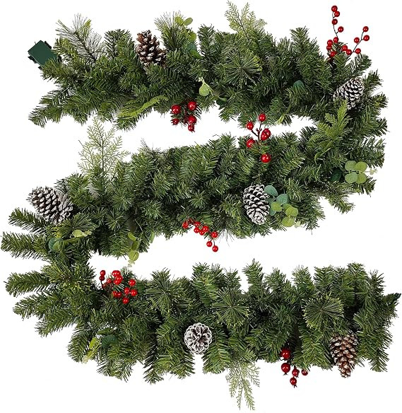 prelit Christmas Garland 9 ft with Lights - Red Style Pre lit Garland for Christmas Holiday Decor... | Amazon (US)