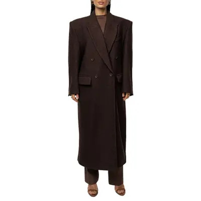 JLUXLABEL Double Breasted Wool Blend Coat in Chocolate at Nordstrom | Nordstrom