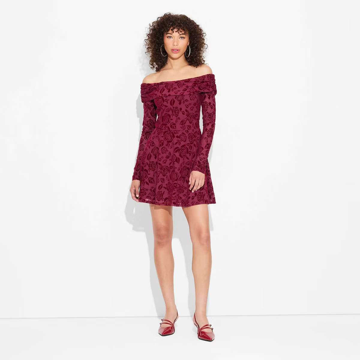 Women's Long Sleeve Flocked Mini Fit and Flare Holiday Dress - Wild Fable™ | Target
