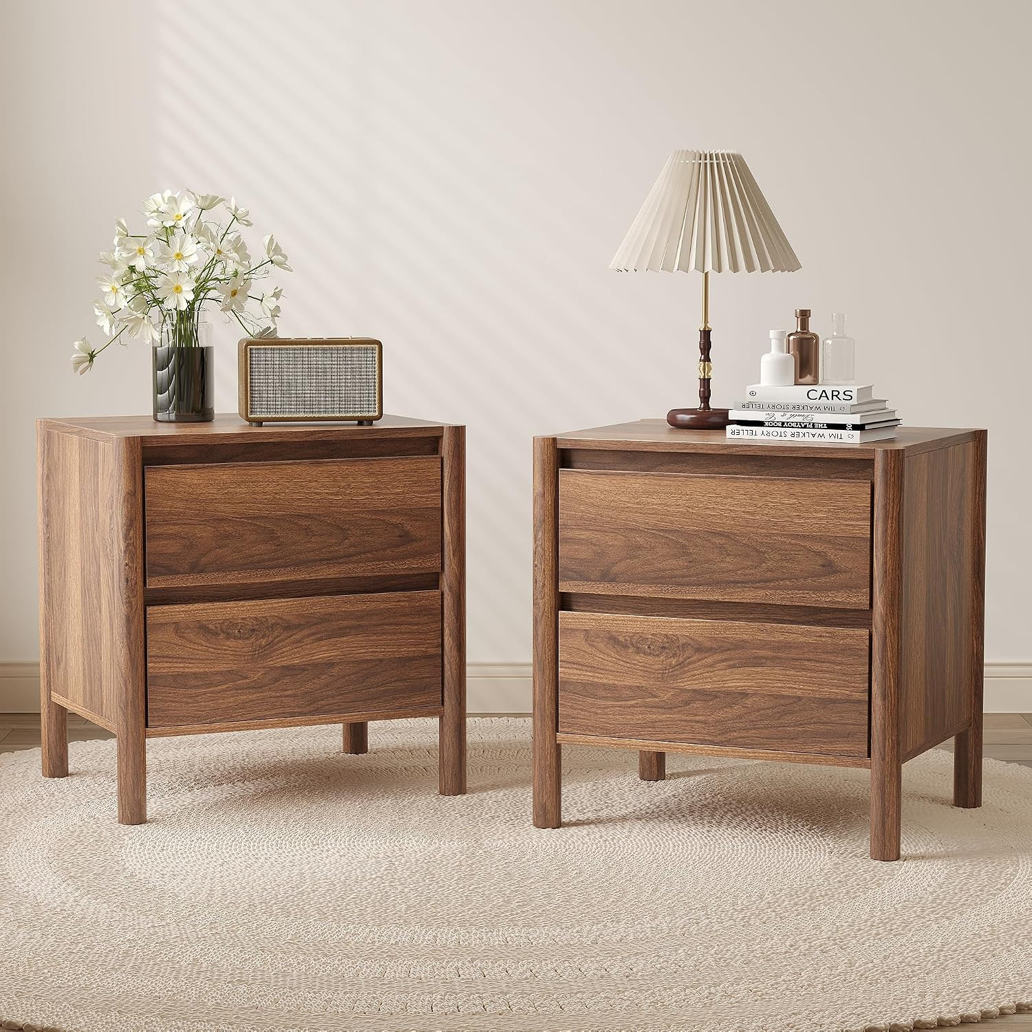 Mid Century Modern Walnut Nightstand Set of 2 for Bedroom | Amazon (US)