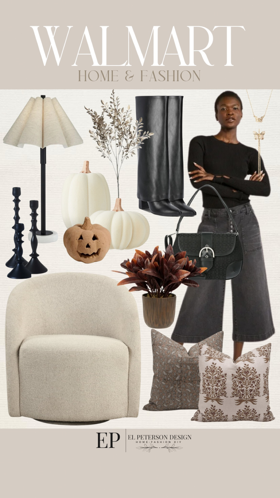@walmart #walmartpartner #walmart 
 some are soon same day delivery! 👏🏼Walmart home and fashion 
Table lamp
Stem
Pumpkins
Accent Chair
Candle holder
Throw pillows
Potted plants
Knee high boots
Wide leg jeans
Necklace
Purse 

#LTKStyleTip #LTKHome