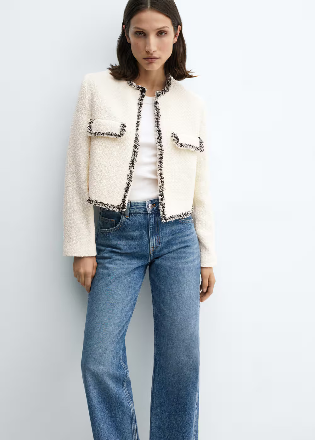 Tweed jacket with contrast detail -  Women | Mango United Kingdom | MANGO (UK)