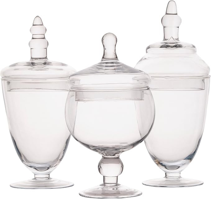 Elements Clear Glass Apothecary Jar Set of 3 with Lids - Decorative Glass Jars for Bathroom, Kitc... | Amazon (US)