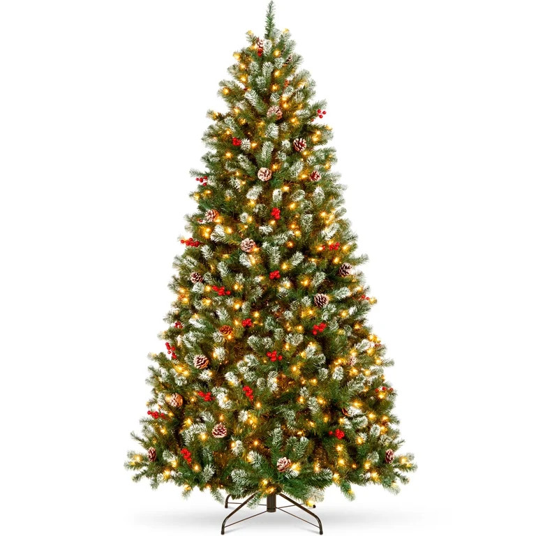 Best Choice Products Pre-Lit Frosted Christmas Tree, 6Ft w/ 250 Twinkling LEDs, Pinecones, Berrie... | Walmart (US)