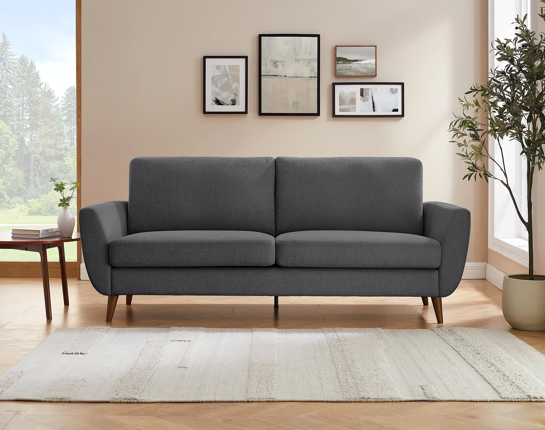 MINIMORE Modern Style 85" W Smiling 3Seater Flared Arm Sofa | Wayfair North America