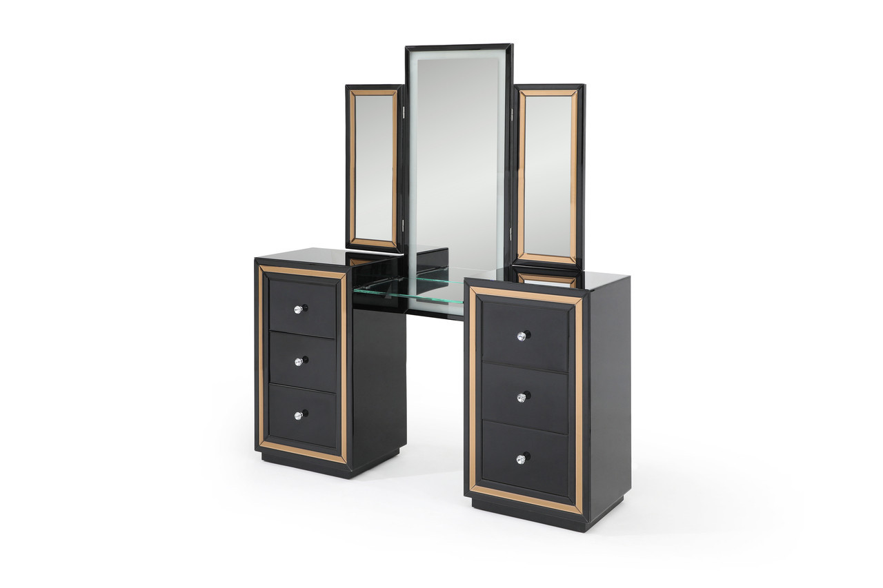 Decor Vanity and Mirror In Black | 1stopbedrooms