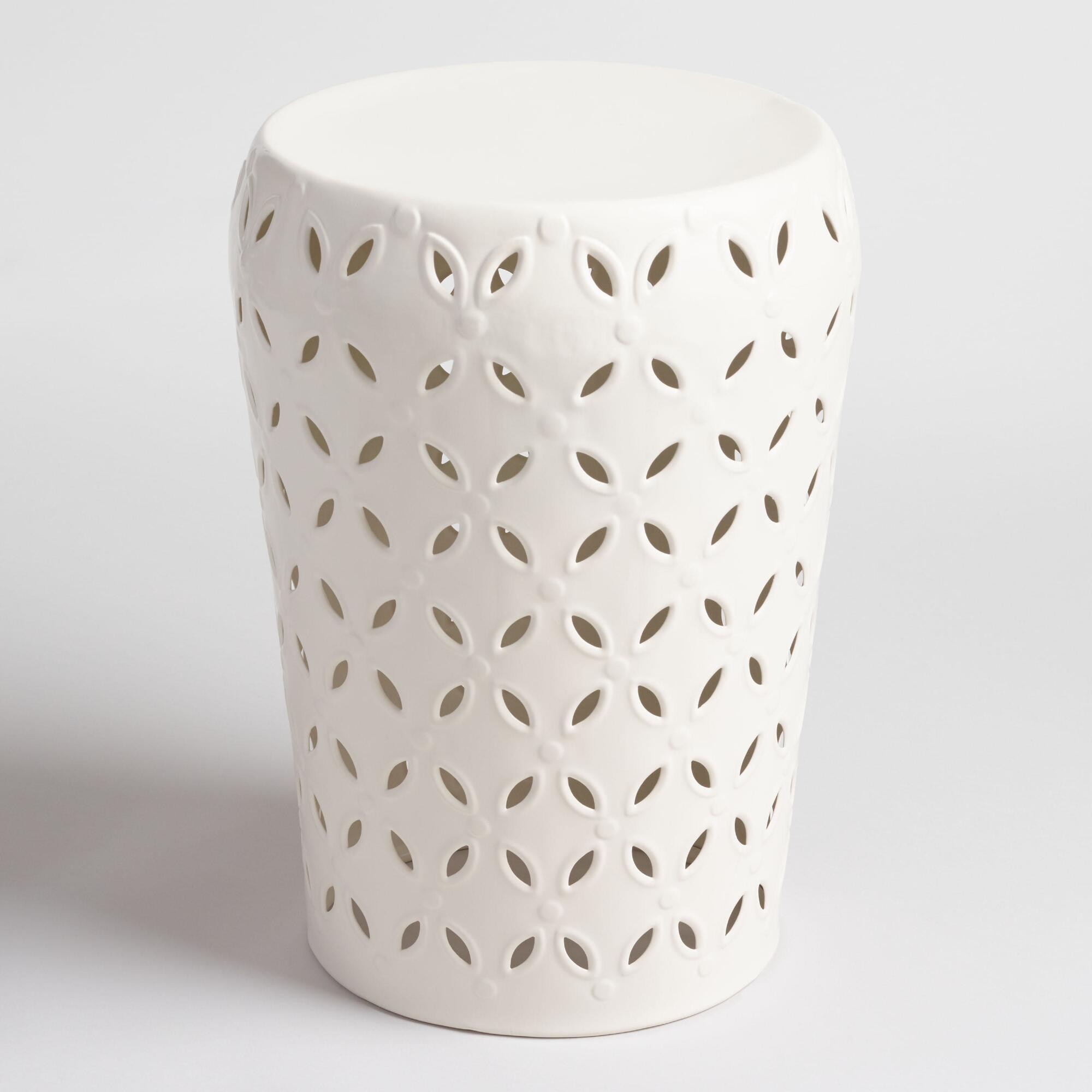 White Punched Metal Lili Drum Stool | World Market