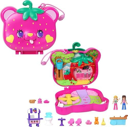 Polly Pocket Playset with 2 Micro Dolls & 12 Accessories, Straw-Beary Patch Compact Travel Toy wi... | Amazon (US)
