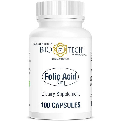 Bio-Tech Pharmacal Folic Acid Supplement – 5 mg, 100 Capsules – Supports Cell Growth & Healthy Pregnancy | Target
