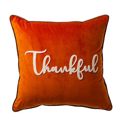 Glitzhome Velvet Pillow Cover With Thankful Word - 20648841 | HSN | HSN