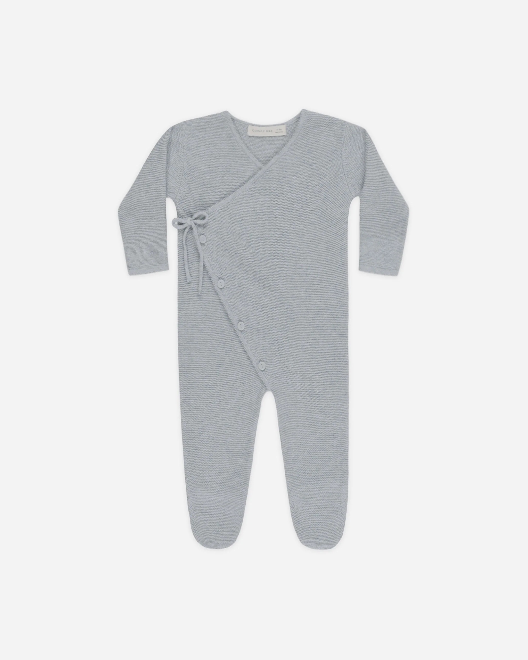 Wrap Knit Footie Heathered Dusty Blue | Rylee + Cru