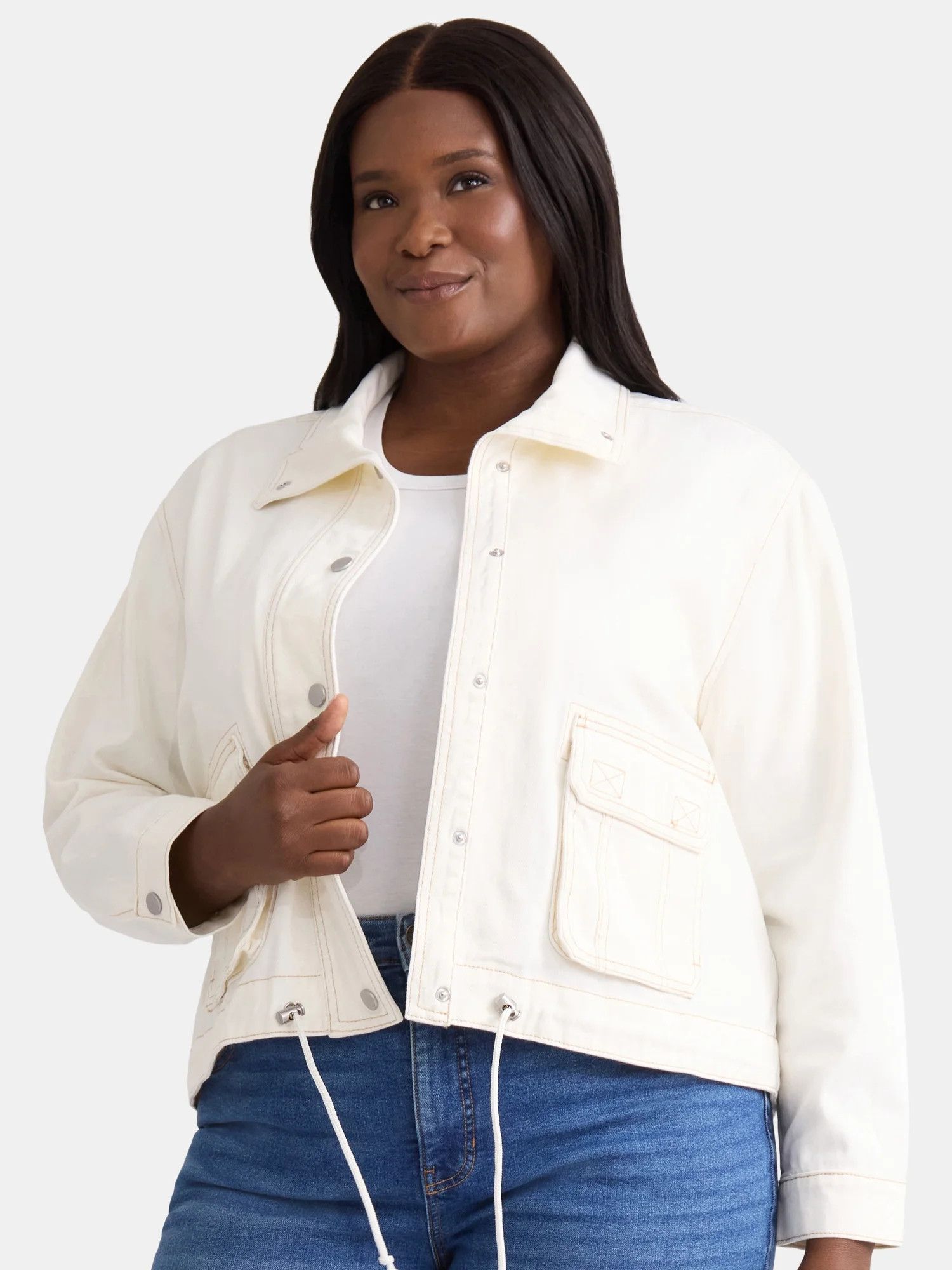 Terra & Sky Women's Plus Denim Utility Jacket, Sizes 0X-5X | Walmart (US)