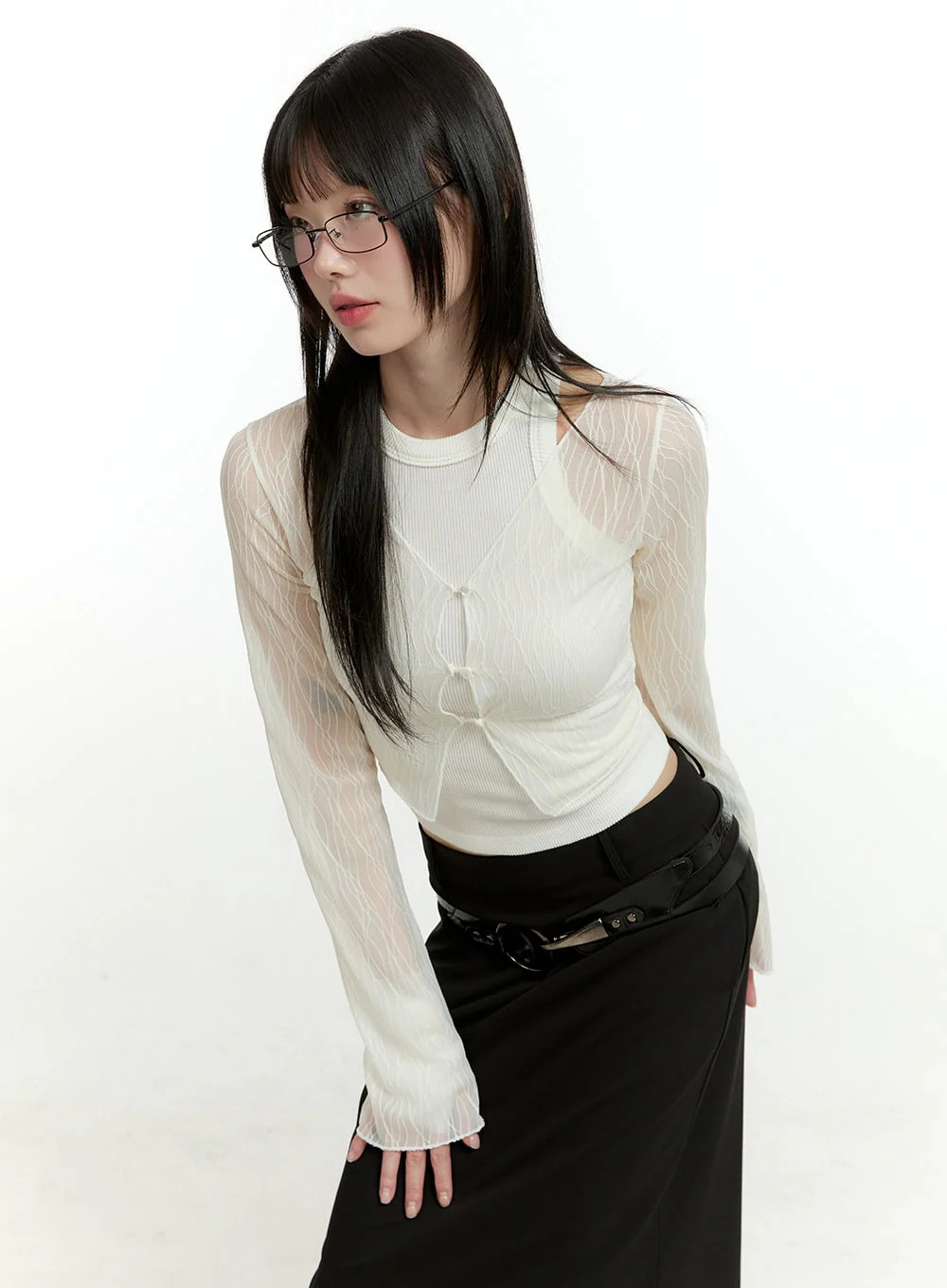 See-Through Button-Up Cardigan CL426 | Lewkin