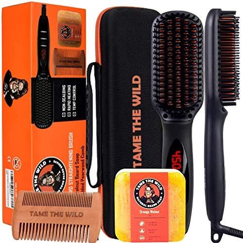 Tame The Wild Pro Beard Straightener for Men Kit - Beard Grooming Kit - Includes Portable Heated Bea | Amazon (US)