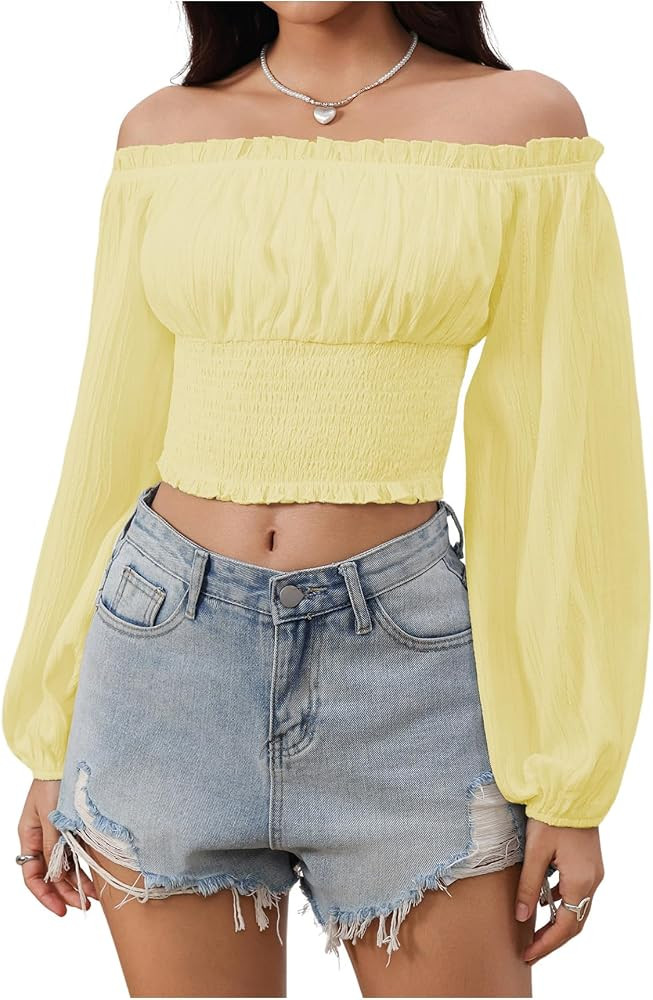 MakeMeChic Women's Renaissance Pirate Costume Off The Shoulder Crop Tops | Amazon (US)