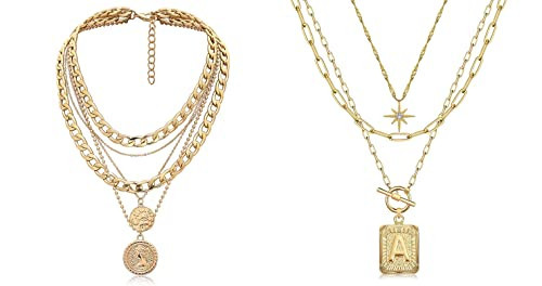 MJartoria Bundle - Layered Necklaces for Women Retro Coin Pendant Gold Chain Necklaces and Layered Gold Initial Necklaces for Women Square Letter Pendant | Amazon (US)