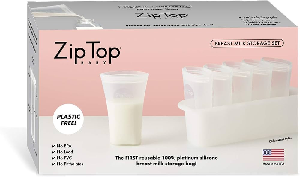 Zip Top Reusable 100% Platinum Silicone Breast Milk Storage, Made in the USA - Bag Set of 6 + Fre... | Amazon (US)