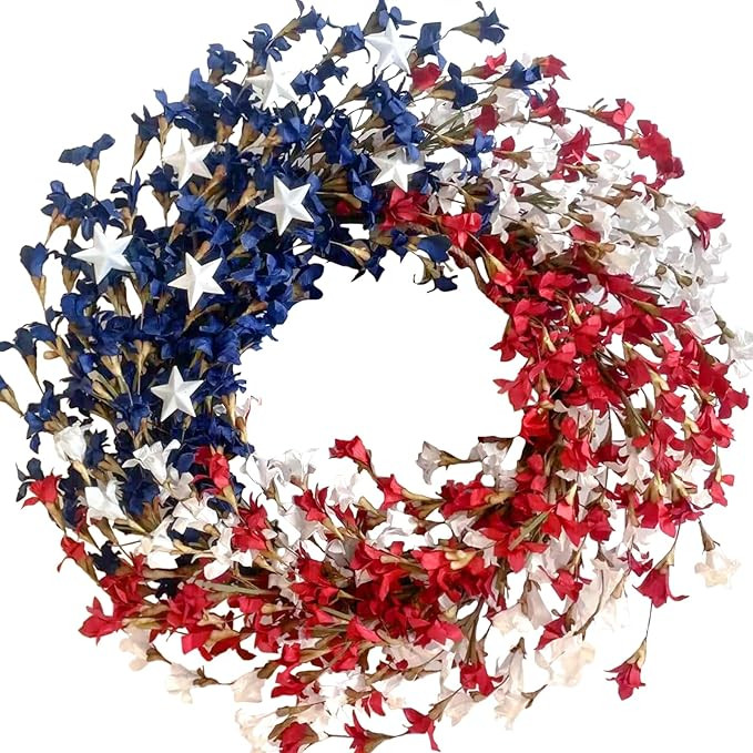 Amazon.com: TEMPUS 20-inch Patriotic Wreath Independence Day Red, White and Blue Spring Flower Wr... | Amazon (US)